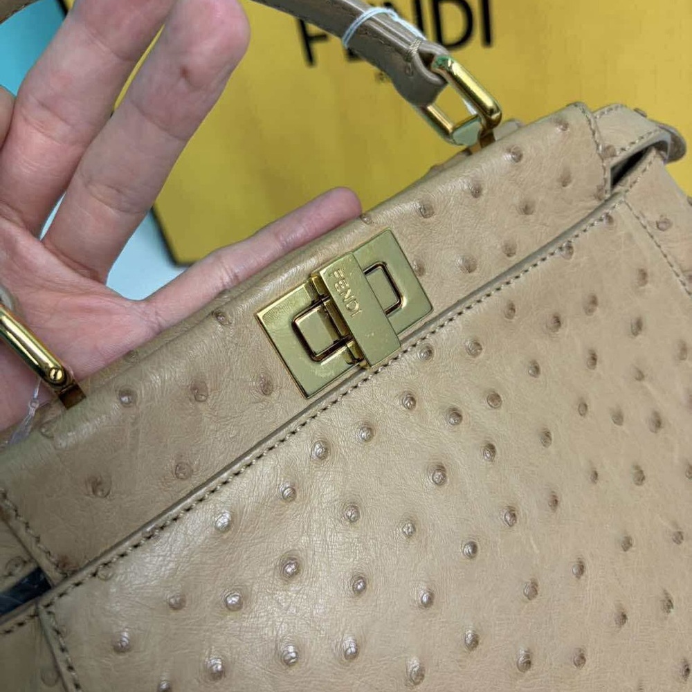 Fendi Mini Peekaboo in Beige Ostrich leather with Gold Accents - Picture 6 of 11